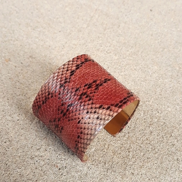 Pink/Hand Painted /Python Snakeskin Cuff Bracelet/Exotic/ Handcrafted - Picture 2 of 13